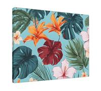 Tropical Leaves -Print Modern Frameless Wall Art 16x20 Inches, Abstract Prints for Living Room Bedroom, Home Decor Gift, Ready to Hang Canvas.