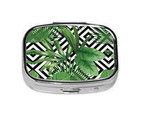 Tropical Leaves Print Pill Box 2 Compartment Medicine Pill Case,Portable for Pocket Or Purse Pill Box Decorative Metal Medicine Organizer