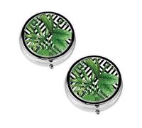 Tropical Leaves Print Pill Box 3 Compartment Medicine Pill Case,Portable for Pocket Or Purse Pill Organizer Decorative Metal Medicine Vitamin Organizer Unique Gift