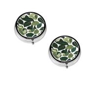 Tropical Leaves -Print Portable Round Pill Box - Stylish Round Pill Organizer for Travel Compartments Gift for Medication Management