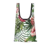 Tropical Leaves Print Reusable, Foldable,Washable Grocery Bags Foldable in A Pouch Eco Tote Shopping Bag,Daily Shopping Loading