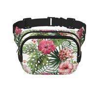 Tropical Leaves Print Unisex Square Double Layer Waist Bag Crossbody Fanny Pack Travel Workout Accessory, Black, One Size, Black, One Size