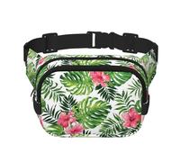 Tropical Leaves Print Unisex Square Double Layer Waist Bag Crossbody Fanny Pack Travel Workout Accessory, Black, One Size