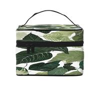 Tropical Leaves -Print Waterproof Large Cosmetic Bag for Travel & Gym, Makeup Organizer with 4 Elastic Straps & Compartments,Premium Twill Fabric.