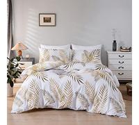 Tropical Leaves Printed Duvet Cover Sets Kingsize Soft Microfibre Reversible Jungle Palm Patterned Natural Bed Quilt Covers with Pillowcases King Size Bedding Set Zipper Closure White Yellow