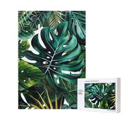 tropical leaves Printed Jigsaw Puzzle with Storage Box, Wooden Puzzle for Adults and Kids, 300 Pieces Family Fun Decorative Game