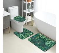 Tropical Leaves Quick Dry Bath Mat, Botanical Leaf Absorbent Non Slip Shower Mat, Summer Nature Flannel Washable Bath Rugs for Bathroom Toilet Restroom Decorative 3 Piece Sets
