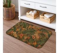 Tropical Leaves Quick Dry Bath Mat, Vintage Floral Plants Absorbent Non Slip Shower Mat, Autumn Decorative Flannel Washable Bath Rugs for Bathroom Toilet Restroom 16x24 Inch