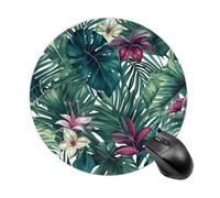 Tropical Leaves Round Mouse Pad 7.8 Inch, Portable Gaming Mouse Mat with Non-Slip Rubber Base & Smooth Surface, Waterproof Mousepad for PC, Laptop, Computer, Office, Home