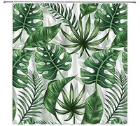 Tropical Leaves Shower Curtain Green Palm Banana Leaf Monstera Exotic Spring Summer Natural Fabric Bathroom Curtains with Hooks 100x190cm/39x75in(WxH)