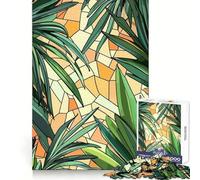 Tropical Leaves Stained Glass Pattern Teenagers Puzzles 1000 Piece Jigsaws Intellect Fun Time Well Spent Exact Edges Holiday Treat (38x26cm)