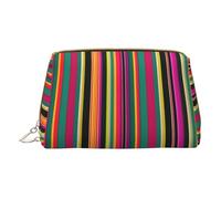 Tropical Leaves Stylish Leather Makeup Bag - Spacious Cosmetic Case For Your Daily Essentials, Rainbow Colored Striped, One Size