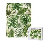 Tropical Leaves Summer Green,500 Pieces Wooden Jigsaw Family Game Jigsaw Puzzles for Adults Teens