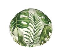 Tropical Leaves Summer Green,Shower Cap Nightcap Double Layer Waterproof Elastic Bath Cap Reusable Hair Cap