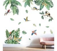 Tropical Leaves Wall Stickers for Women: Peel and Stick Green Plant Hanging Leaf Birds Wall Decals - Living Room Bedroom Nursery Home Vinyl Decor