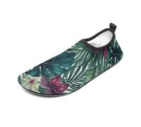Tropical Leaves Water Shoes for Men Women, Lightweight Stretch Swim Shoes with Anti-Slip Rubber Sole, Quick-Dry Aqua Socks for Pool, Beach, Surfing, Style, 4 Women/4 Men
