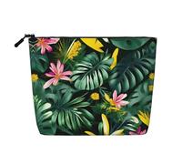 Tropical Leaves with Flowers Print Purse Cosmetic Travel Bag for Toiletries with Zipper Reusable Multipurpose Organizer