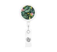 Tropical Leaves with Flowers Print Retractable Badge Holder, Cute Nursing Badge Reel, Badge Clip Id Card Holders