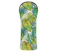 Tropical Leaves Yellow and Green Golf Club Cover Set Premium Leather Waterproof Headcover with Number Tags for Driver, Fairway Wood Hybrid Golf cart Driver