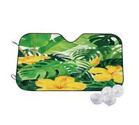 Tropical Leaves Yellow Flower Wind Sun Shade for Car Sun Visor Foldable Vehicle Sunshade 27.5×51.2 Inch