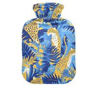 Tropical Leaves Yellow Leopard Travel hot Water Bottle with Soft Cover, 2L Water Bag for ( Scenario),(Scenario),Bolsa Caliente para Dolores musculares