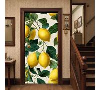 Tropical Lemon Door Stickers for Interior Doors, Waterproof Self Adhesive Botanical Leaves Door Mural, 77x200 cm Removable Fruit Citrus Wallpaper for Bedroom Bathroom Home Office Renovation