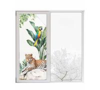 Tropical Leopard Parrot Window Privacy Film Decorative Stained Glass Window Film Watercolor Summer Palm Leaf Static Windows Clings Sticker for Glass Door, 23.6"x59" Blackout Shades Windows Cover