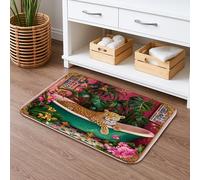 Tropical Leopard Print Quick Dry Bath Mat, Colorful Jungle Inspired Absorbent Non Slip Shower Mat, Exotic Memory Foam Washable Bath Rugs for Bathroom Toilet Restroom Decorative 16x24 Inch