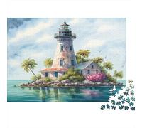 Tropical Lighthouse with House Colourful Lighthouse on Small Island 1000 Pieces Adult Jigsaws Birthday Fun Activity for Rainy Days 38x26cm/1000pcs