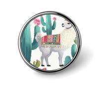 Tropical Llama Alpaca Cactus Flower Badge Holder Personalized Round Badge with Picture Pin Aluminum Alloy Button Pin Exquisite Brooch Fashion Button Badges Clothes Decorative Pins