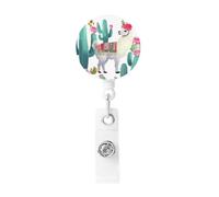 Tropical Llama Alpaca Cactus Flower Badge Reels Retractable with Belt Clip, Lightweight Plastic Name Card Holder Retractable Keychain ID Badge Holder Funny Name Badge Clip for Work Nurse Gifts