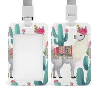 Tropical Llama Alpaca Cactus Flower ID Badge Holder Durable ABS Plastic Card Case Protector with Lanyard, Push-Pull Slot, Stylish Lanyard ID Card Holders for Office Corporate Use