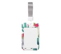 Tropical Llama Alpaca Cactus Flower ID Badge Holder with Lanyard Vertical Hard Plastic ID Card Case with Clear Window, Waterproof Work Badge Sleeve Fashion Card Protector Pouch for Women Men