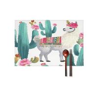 Tropical Llama Alpaca Cactus Flower Placemats Set of 6 Non-Slip Heat Resistant Table Mats Canvas Washable Cloth Place Mats Easy to Clean Premium Placemat for Kitchen Dining Table Decoration