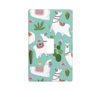 Tropical Llama Alpaca Cactus Flower Print Decorative 1-Gang Wall Plate,Standard Size Unbreakable Polycarbonate Switch & Outlet Cover