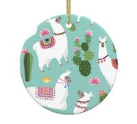 Tropical Llama Alpaca Cactus Flower Print Personalized Christmas Ceramic Ornaments,Christmas Tree Decorations,Souvenir,Fun Ornaments