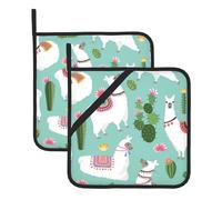 Tropical Llama Alpaca Cactus Flower Print Pot Holders Set Of 2,Kitchen Decorative Heat Resistant Potholder For Cooking Baking Holiday Decors