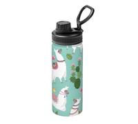 Tropical Llama Alpaca Cactus Flower Print Stainless Steel Thermos Bottle with Handle,Sports Bottle,Suitable for Cycling,Fitness