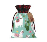 Tropical Llama Alpaca Cactus Flower Print Xmas Drawstring Gift Bag Festive Christmas Reusable Wrapping Bags Needs
