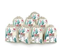 Tropical Llama Alpaca Green Flower Bunches Pocket Cotton And Hemp with Drawstring 8 Pieces Reusable Gift Bags Jewelry Pouch for Wedding DIY Craft Party (4.9 X 6.7 Inch)
