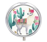 Tropical Llama Alpaca Green Flower Pill Box, 3 Compartment Small Pill Case Waterproof Travel Pill Organizer for Pocket Or Purse Portable Mini Medicine Tablet Vitamin Holder Pill Case
