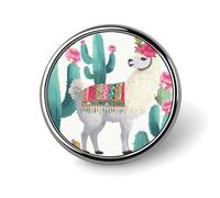 Tropical Llama Alpaca Green Flower Round Badge Cute Brooch Hats Jackets Decor Personalized Lapel Pin Clothing Jewelry Accessories for Wedding Party Gift