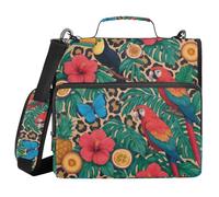 Tropical Luxe Leopard Print 1.5 Inch 3 Rings Zip Up Binder with Handle and Removable Shoulder Strap Multiple Pockets Portable Home Travel Safe Storage Bag for School and Office
