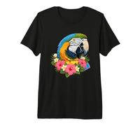 Tropical Macaw Bird with Hibiscus Flowers Premium T-Shirt