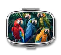 Tropical Macaw Parrot Colorful Travel Pill Organizer 2 Compartments Pill Case Pill Box Containers for Purse Pocket