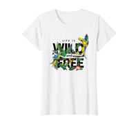 Tropical Macaw Parrots Jungle Nature Bird Design Life Quotes Value Graphic T-Shirt, Women, White, L