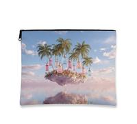 Tropical Makeup Bag, Colorful Island Paradise Cosmetic Travel Pouches for Women, Portable Small Canvas Zipper Clutch, Summer Festival Gift Skincare Toiletry Organizer, Colorful, 7x9 Inch, Island