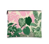 Tropical Makeup Bag, Green Leaves Botanical Cosmetic Travel Pouch for Women, Portable Small Canvas Zipper Organizer, Summer Gift Toiletry Bag, Peach, 7x9 Inch, Bag