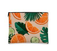 Tropical Makeup Bag, Orange Citrus Embroidered Cosmetic Travel Pouch for Women, Portable Small Canvas Zipper Organizer, Summer Festival Gift Skincare Toiletry Bag, Orange, 7x9 Inch, Citrus