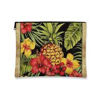 Tropical Makeup Bag, Pineapple Floral Vintage Cosmetic Travel Bags for Women, Portable Small Canvas Zipper Pouch, Summer Gift Skincare Toiletry Bag Organizer, Black, 7x9 Inch, Pineapple